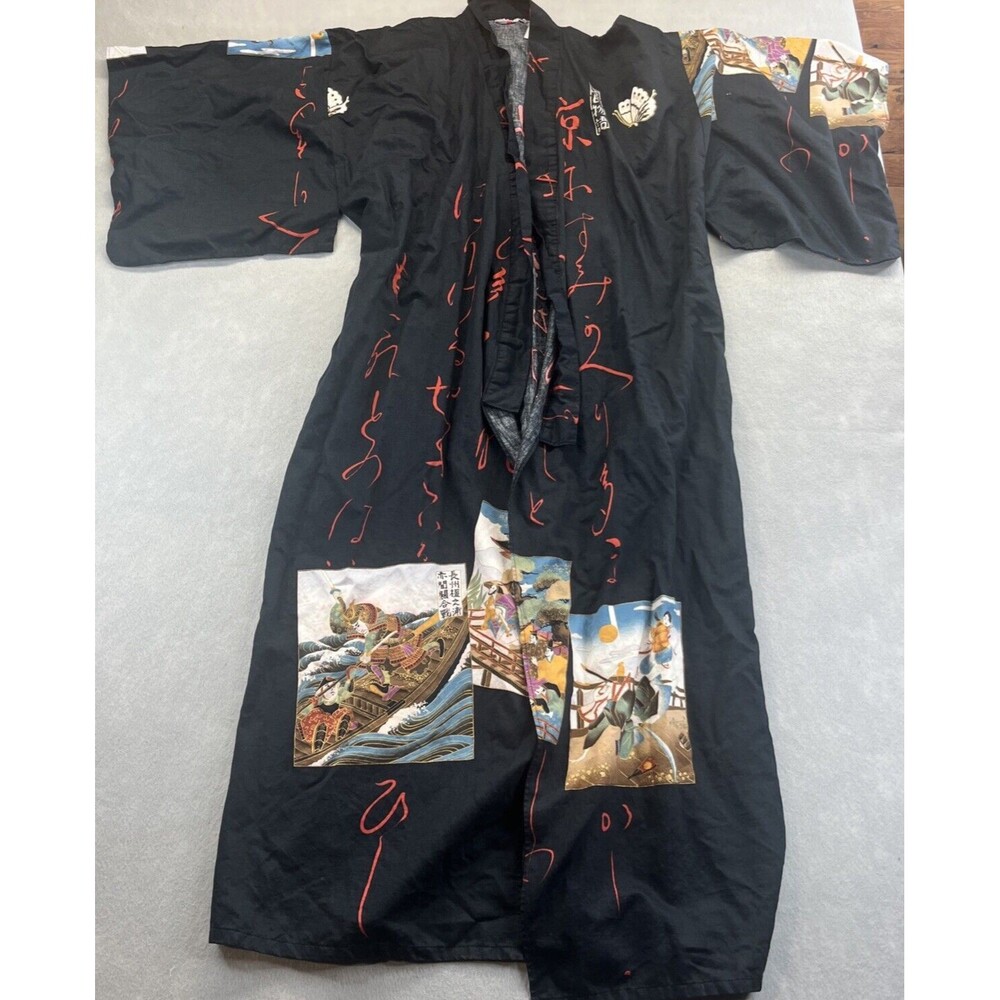Marukyo of Tokyo Warrior Print Kimono Robe Made Japan R-101 59” Cotton Vintage